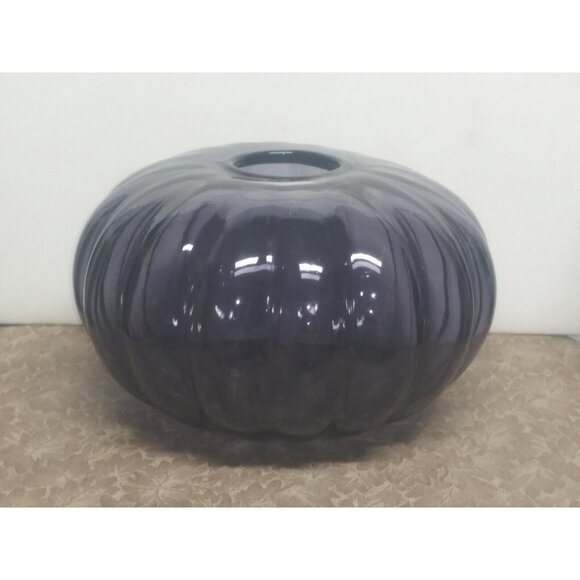 Gunnel Sahlin Vase Ikea Large glass Purple flash paint 1990s Pumpkin shaped 9.5" - Picture 4 of 10